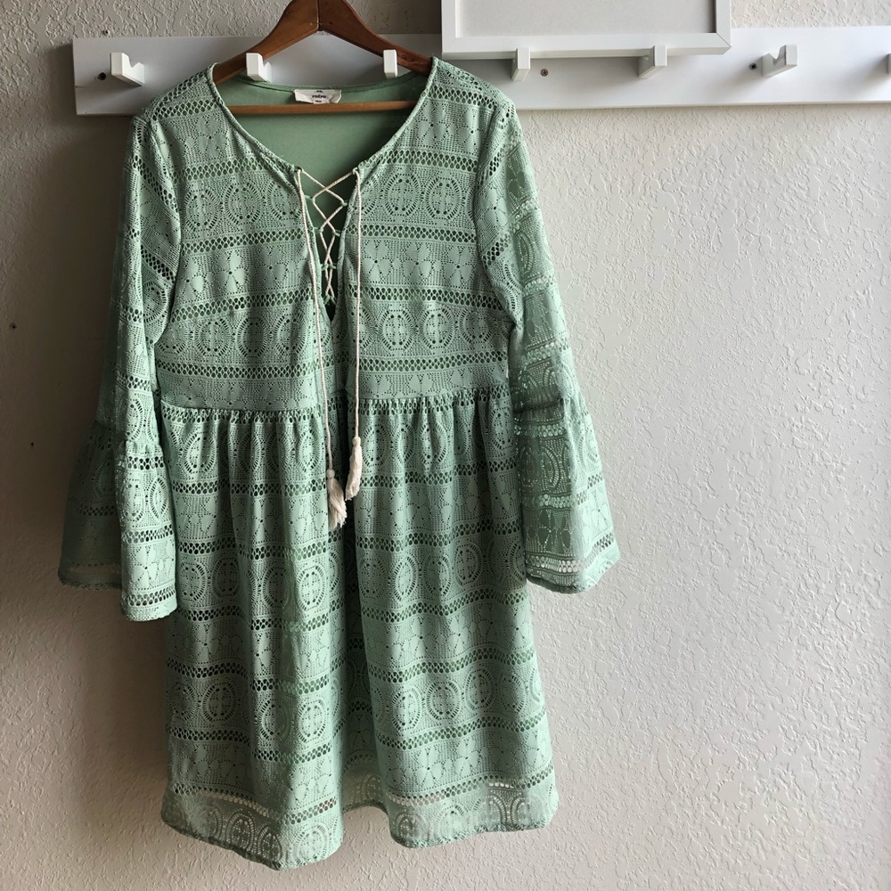 Light Green Boho Style Mini Dress